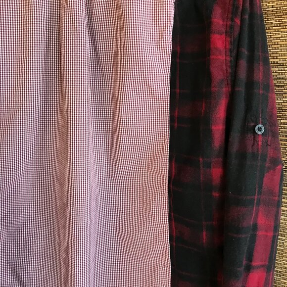 Upcycled Mixed Print Oversized Shirt, S to M: Red Black Gingham, Plaid Flannel - Picture 6 of 11